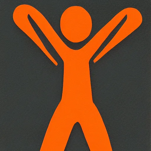 Image similar to an orange stick figure with lime fire hands, digital art, oil on canvas