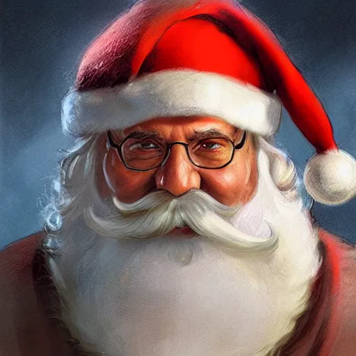 Prompt: Hanif Bali as Santa Claus, closeup, D&D, fantasy, intricate, elegant, highly detailed, digital painting, artstation, concept art, matte, sharp focus, illustration, hearthstone, art by Artgerm and Greg Rutkowski and Alphonse Mucha