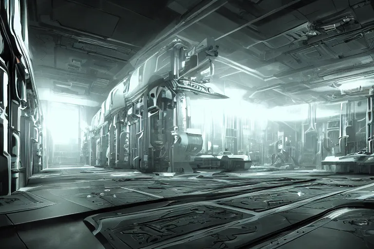 Prompt: parallax datacenter server room interior single mono colossus white rusty android guest robosaurus pacing artstation cinematic detailed concept art volumetric light sharp coherent cgsociety symmetric perfect well balanced shadows lotr hardware