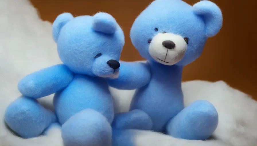Prompt: blue teddy bear fluffy toy made of wool volumetric light, photo shoot, hyperdetailed, artstation, cgsociety, by denis villenueve 8 k