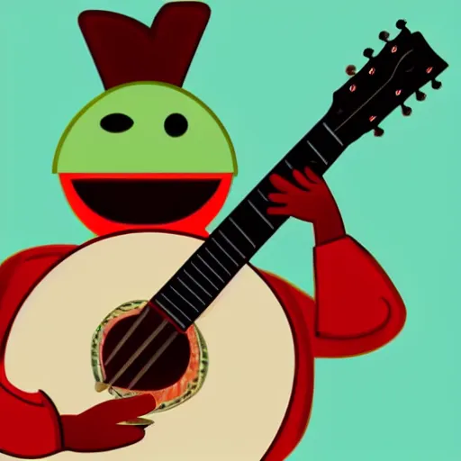 Image similar to an anthropomorphic pancake playing guitar