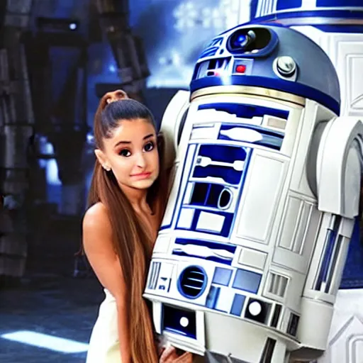 Image similar to a still of Ariana Grande with R2-D2 in a stars wars film