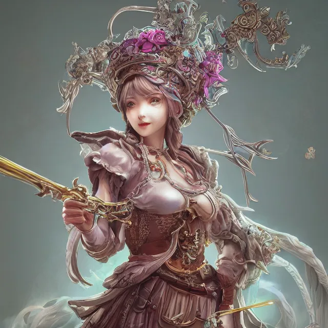 Image similar to studio portrait of neutral good colorful female cleric bard healer as absurdly beautiful, elegant, young skinny gravure idol, an ultrafine hyperdetailed illustration by kim jung gi, irakli nadar, intricate linework, sharp focus, bright colors, octopath traveler, final fantasy, unreal engine 5 highly rendered, global illumination, radiant light, detailed and intricate environment