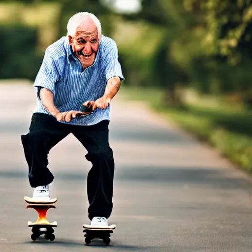 Prompt: old man riding a skateboard, realistic, hd