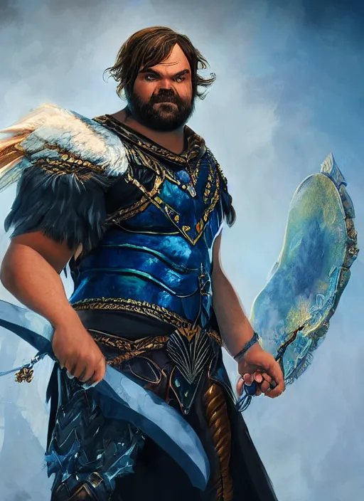 Image similar to A fantasy comic book style portrait painting of jack black as a Mystical Valkyrie, unreal 5, DAZ, hyperrealistic, octane render, RPG portrait, dynamic lighting