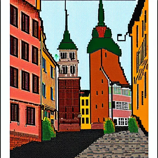 Image similar to pixel art of stockholm, gamla stan,