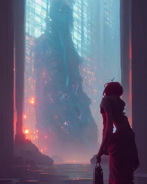 Image similar to highly detailed vfx portrait of despair, unreal engine, greg rutkowski, loish, rhads, beeple, makoto shinkai and lois van baarle, ilya kuvshinov, rossdraws, tom bagshaw, alphonse mucha, global illumination, detailed and intricate environment