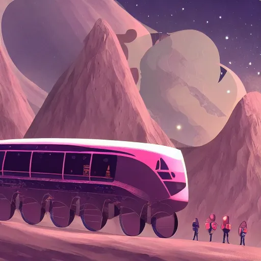 Prompt: space bus to Jupiter, Trending on Artstation, Hiroaki Tsutsumi style