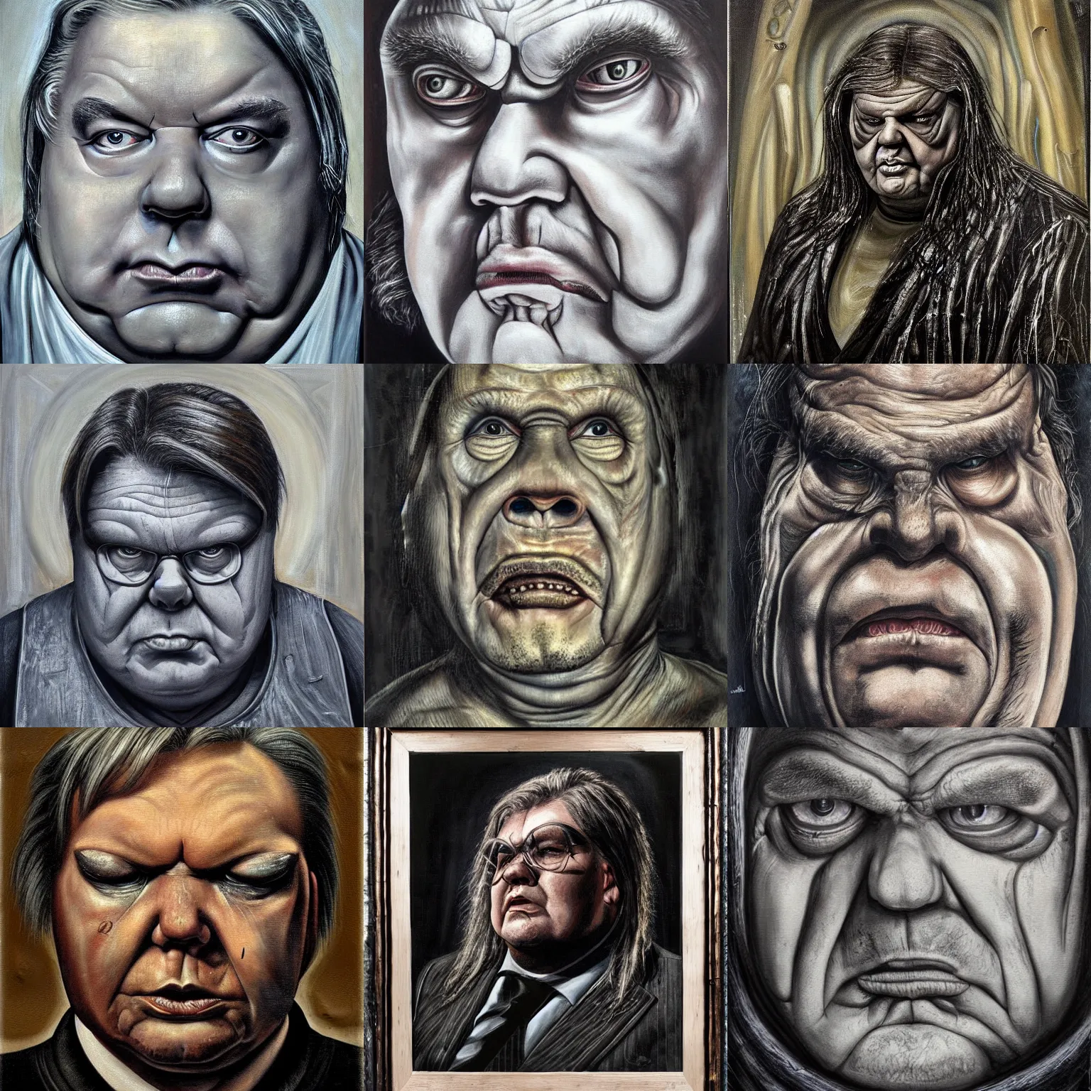 Prompt: portrait of Timo Soini by HR Giger, painting, hyperrealistic