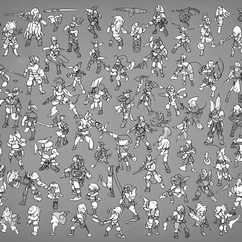 Prompt: RPG Fighter Sprite Sheet on a black background