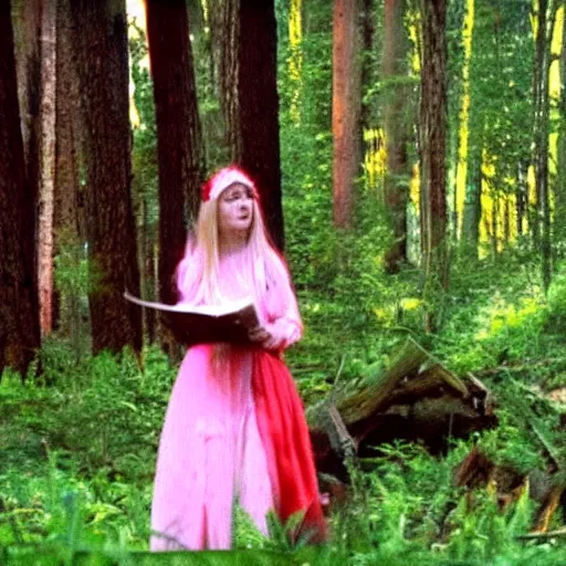 Image similar to 2 4 0 p footage, 2 0 0 6 youtube video, low quality photo, elf maiden telling stories in a forest