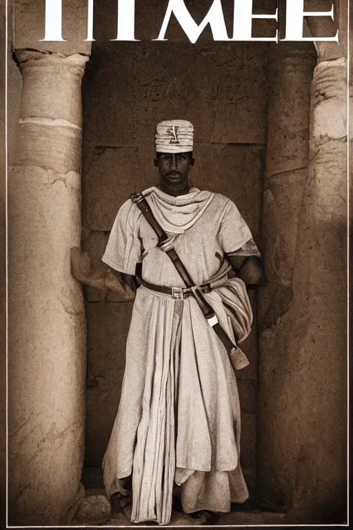 Image similar to a closer hero portrait of a live nubian temple guard in old egypt. photography photo art. cover of time magazine, dramatic light and shadow, saturated colors, ciaroscuro, interpreted by anders zorn