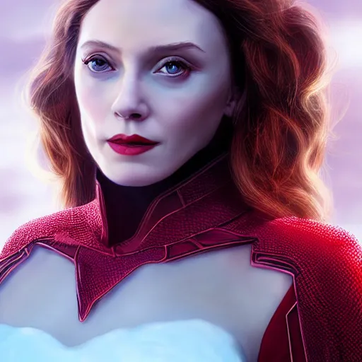 Image similar to A portrait of elizabeth as scarlet witch with horns, cinematic, digital art, amazing detail