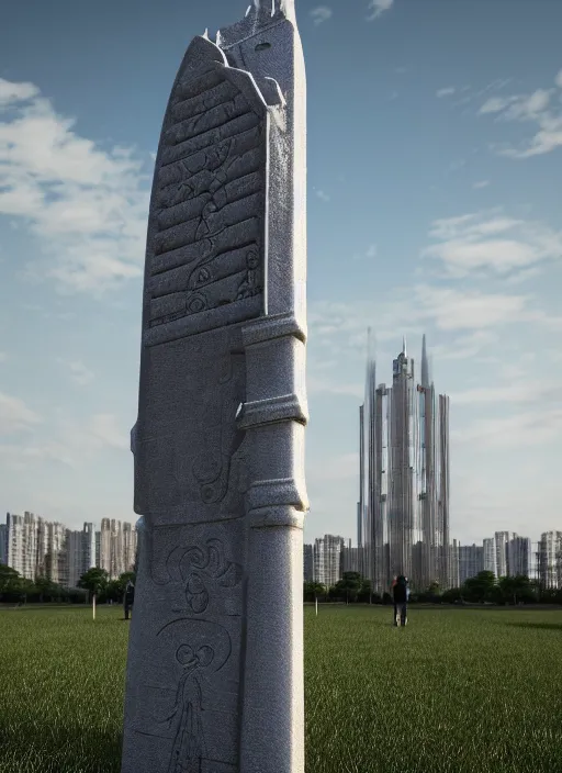 Image similar to highly detailed realistic architecture 3 d render of a stele in the style of vladimir shukhov standing in a city park, archdaily, made in unreal engine 4 octane render