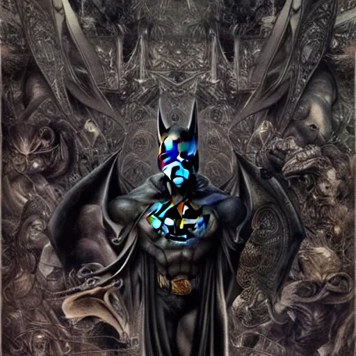 Image similar to matte metal batman batman batman android, ((dark fantasy)), dark, moody, broody, evil :: by Martine Johanna and and (Chie Yoshii) and Casey Weldon and Guillermo del toro :: ornate, dynamic, particulate, rich colors, intricate, elegant, highly detailed, centered, artstation, smooth, sharp focus, octane render, 3d