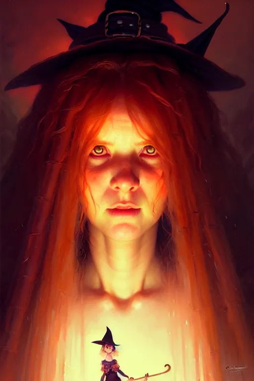 Image similar to cute girl witch portrait by anna podedworna, greg rutkowski, gaston bussiere, simon bisley