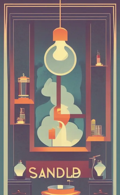 Image similar to illustration with a set of beautiful scented candles with bathroom interior on the background, an art deco painting by tom whalen, trending on behance, art deco, digital illustration, storybook illustration, grainy texture, flat shading, vector art, airbrush, pastel, watercolor, poster