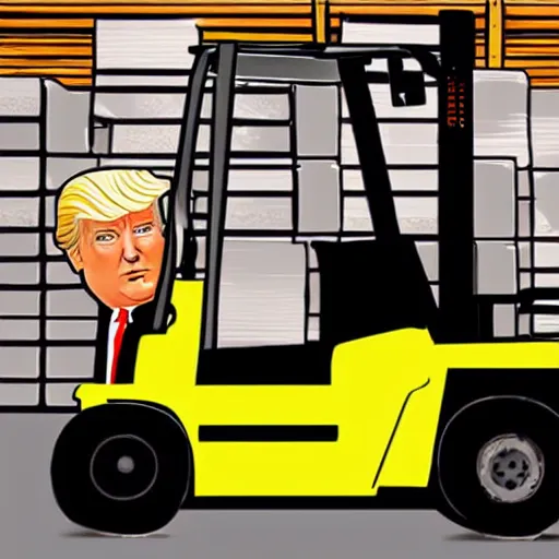 Prompt: donald trump operating a forklift