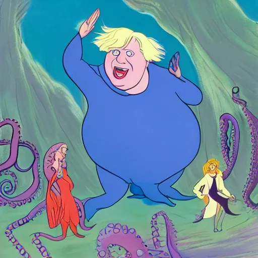 Prompt: ( ( boris johnson ) ) as ursula, 1 9 8 9 disney, cartoon, octopus