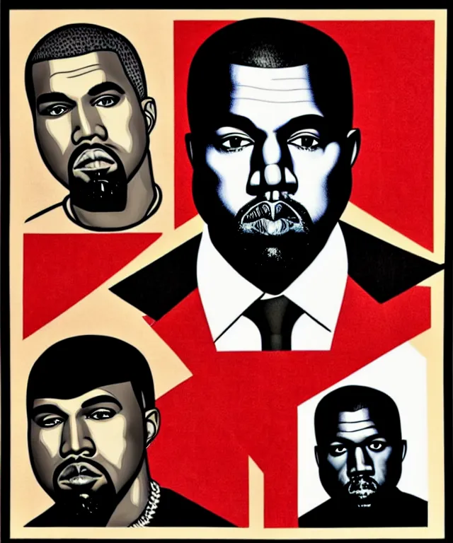 Image similar to portraits of kanye west by shepard fairey