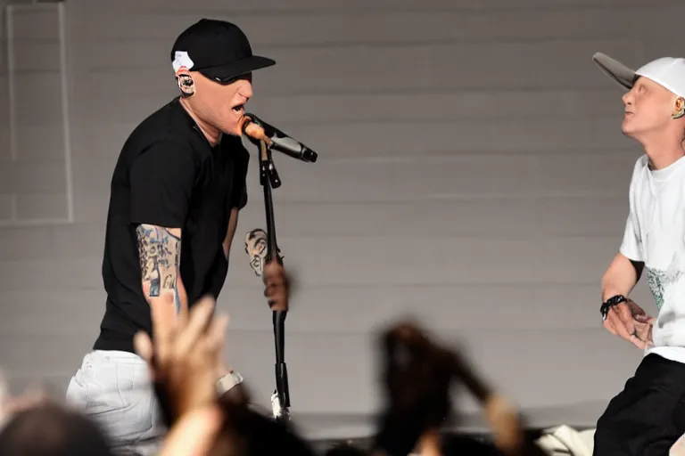 Image similar to eminem perfoming at elderly home