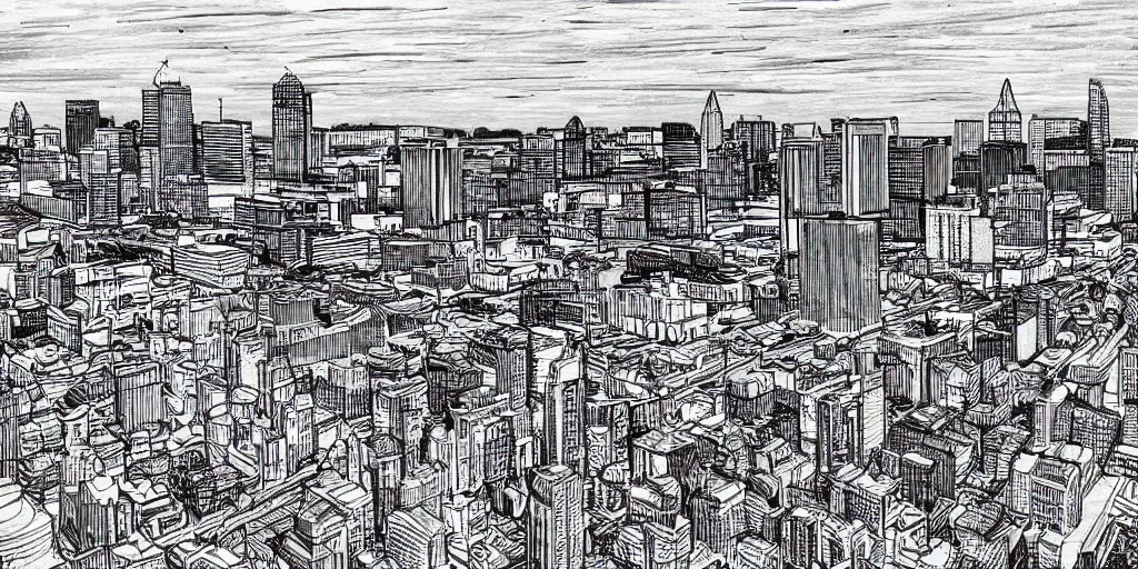 Image similar to little rock arkansas, city skyline, landscape, ultra detailed, ink sketch