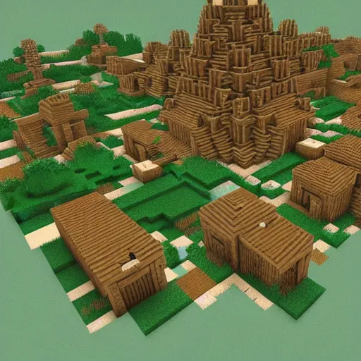 Image similar to a minecraft village by moebius