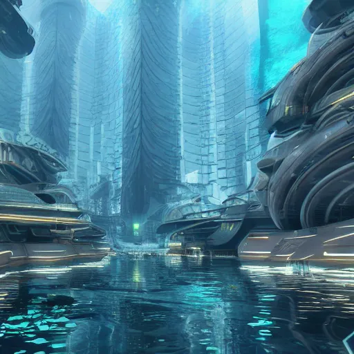 Prompt: an underwater futuristic city, 16k, trending on artstation, octane render, orthographic