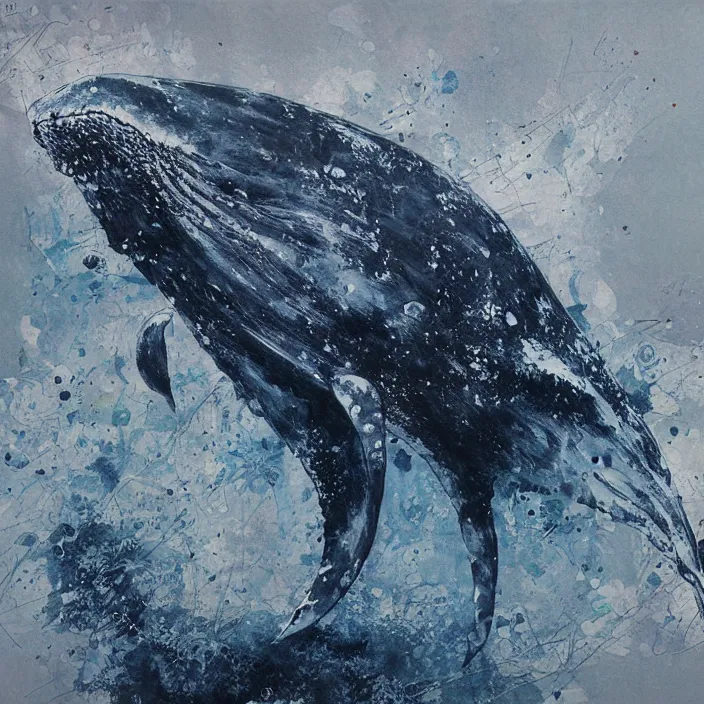 Image similar to whale, painting, by greg ruthowski, yoshikata amano, yoji shinkawa, alphonse murac, collaborative artwork, beautifully drawn, heavily detailed