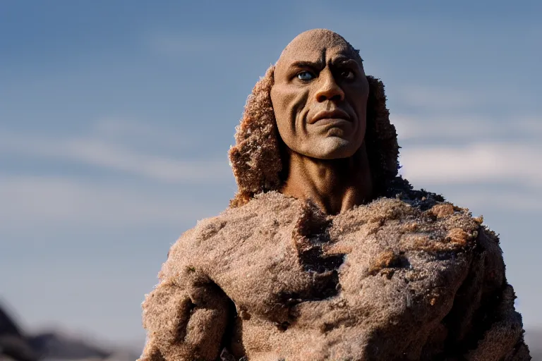 Image similar to film still of the rock in a rock costume, 4 k bokeh