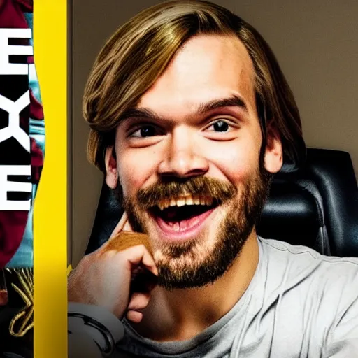 Prompt: pewdiepie as a king on his gamer throne, pewdiepie as the king of youtube