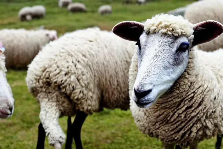 Prompt: a photo of a sheep in the color of the rainbow