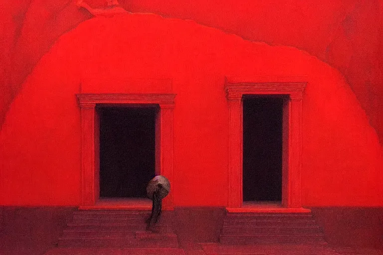 Image similar to only with red, a red great emperor, taormina amphitheatre, expressive crowd hails him, in the style of beksinski, parts by edward hopper, parts by rodcenko, parts by yue minjun, intricate and epic composition, red by caravaggio, insanely quality, highly detailed, masterpiece, red light, artstation, 4 k