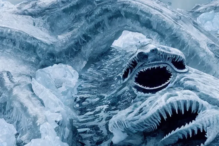 Image similar to vfx movie scene writhing ice leviathan closeup by emmanuel lubezki