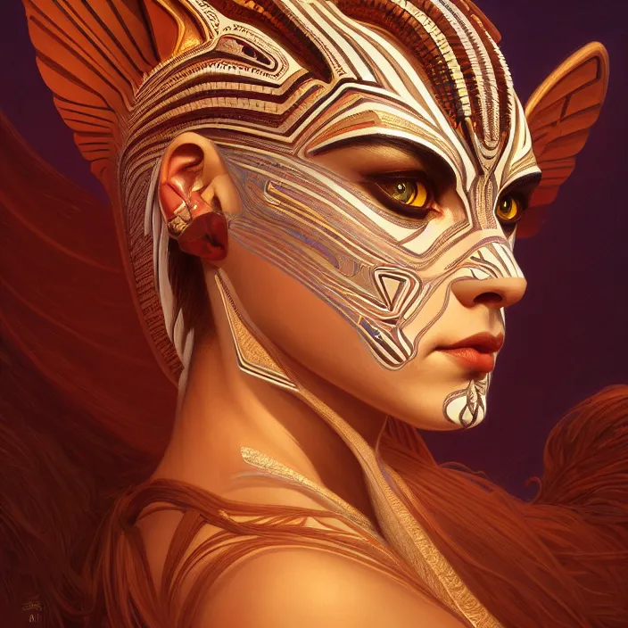 Prompt: symmetry! portrait of a sphinx, face decorated with opera motifs, leds horizon zero dawn machine, intricate, elegant, highly detailed, digital painting, artstation, concept art, smooth, sharp focus, illustration, art by artgerm and greg rutkowski and alphonse mucha, 8 k