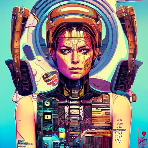 Image similar to a portrait of a female android, by Dan Mumford and Sandra Chevrier, 8k