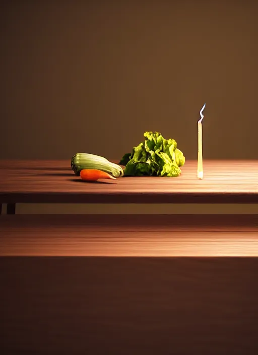 Prompt: a ballerina a wooden table, medieval concept art, cinematic lightning and colors, featured on cg society, photorealism, vray tracing, rendered in unreal engine, photorealistic, vegetables on table and candle, dark lightning, contrast shadows