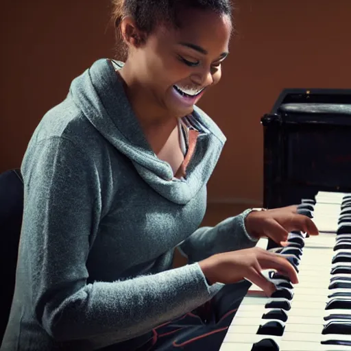 Prompt: happy pianist playing piano