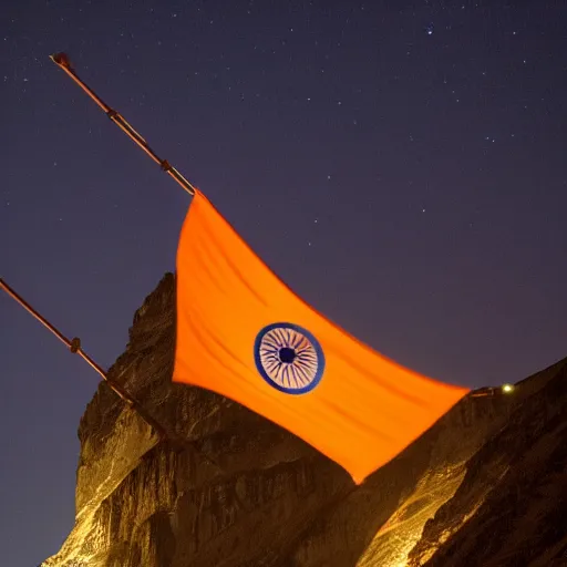 Image similar to flag of india is projected illuminated on the matterhorn mountain at night