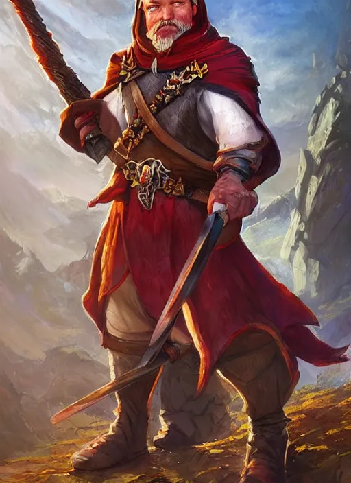 Image similar to lumbridge guard, dndbeyond, bright, colourful, realistic, dnd character portrait, full body, pathfinder, pinterest, art by ralph horsley, dnd, rpg, lotr game design fanart by concept art, behance hd, artstation, deviantart, hdr render in unreal engine 5