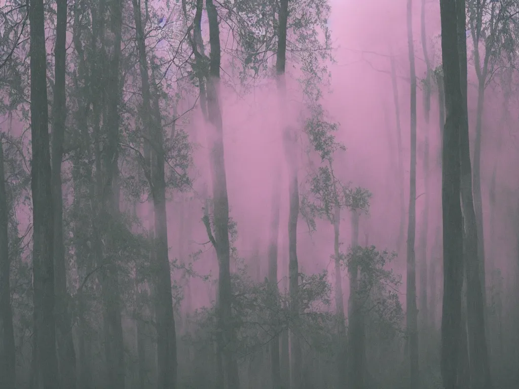 Image similar to forest in pink smoke