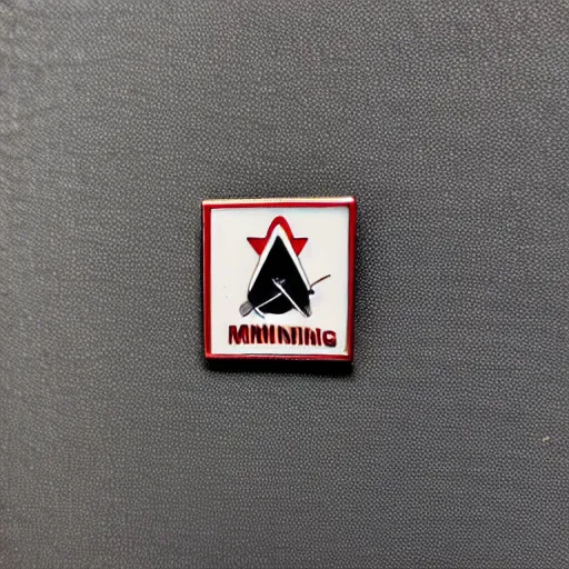 Prompt: a retro minimalistic rhombus enamel pin of a retro minimalistic clean fire warning label, smooth curves