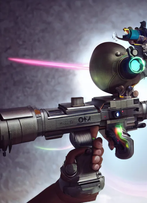 Image similar to a typical Raypunk depiction of a woman holding a raygun blaster, octane render, action shot, motion blur, subsurface scattering, life like, intricate detail, 4K HD