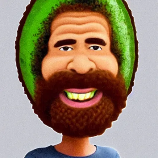 Image similar to bob ross embedded in an avocado