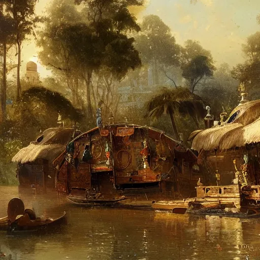 Image similar to detailed painting of a living pod architecture, gems ornaments, andreas achenbach