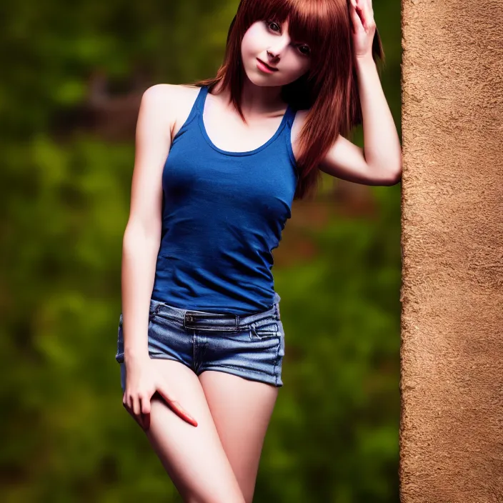 photo of a cute beautiful slim skinny young woman in