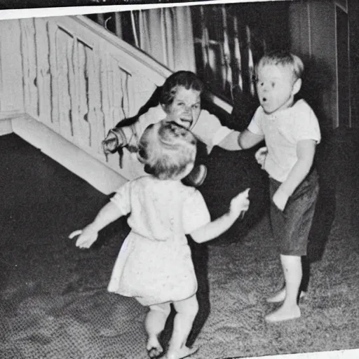 Image similar to a 1960 photo of a poltergeist attack family