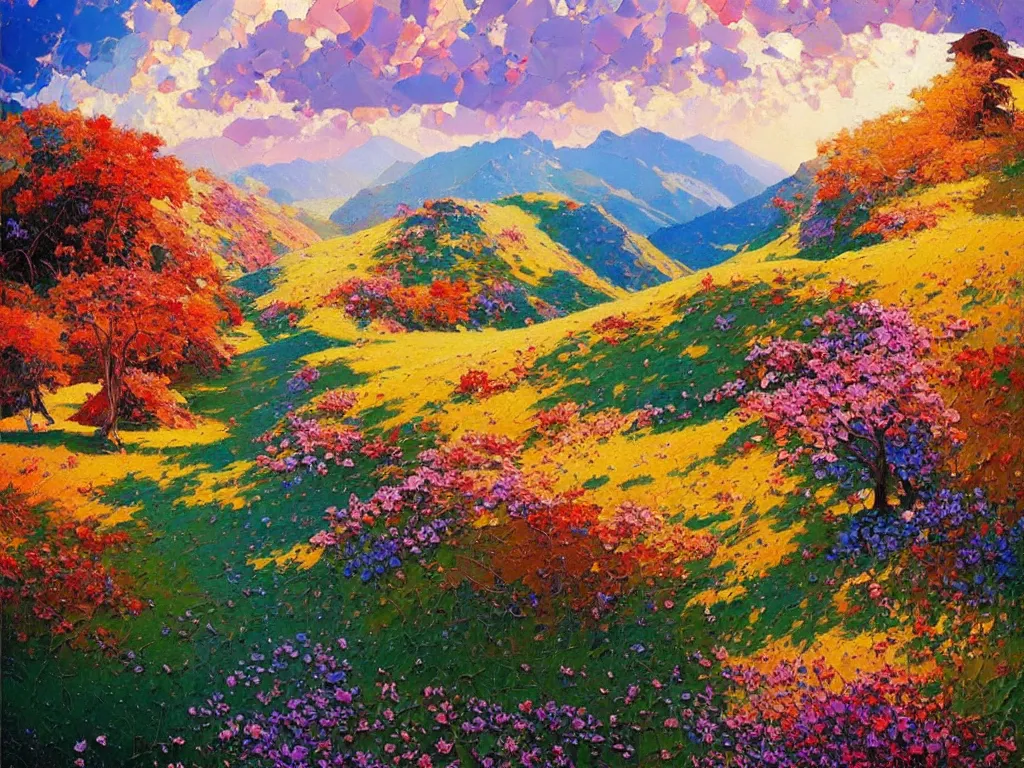 Prompt: majestic nature scenery, breathtaking oil painting by erin hanson, alexi zaitsev, karl spitzweg, craig mullins, award winning, impressionistic