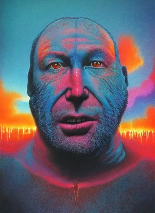 Image similar to alex jones by lisa frank and zdzislaw beksinski