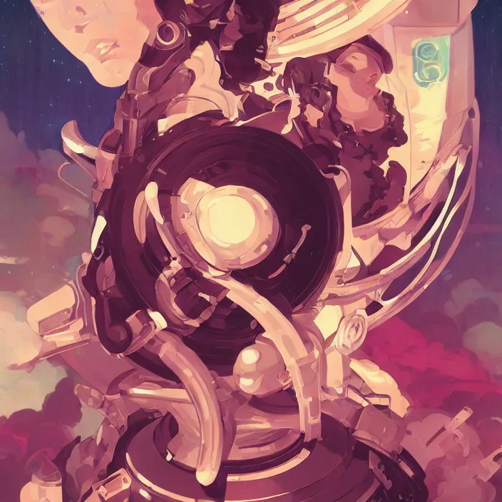 Image similar to anime portrait space pirate captain, futuristic science fiction, mucha, hard shadows and strong rim light, art by jc leyendecker and atey ghailan and sachin teng